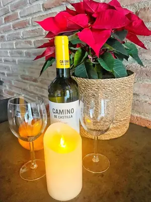 a bottle of wine and two glasses and a candle at New Loft Rusafa in Valencia