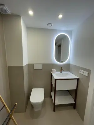 a bathroom with a toilet and a sink and a mirror at Mandarina Suites - Unique apartments in Valencia in Valencia
