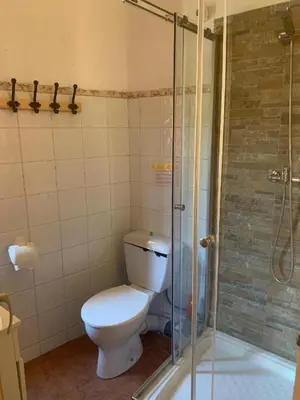 a bathroom with a toilet and a glass shower at Piso 4 - Apartamento Mercado Central in Valencia