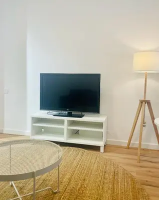 a living room with a tv on a white entertainment center at Plus Ultra Ruzafa 6 in Valencia
