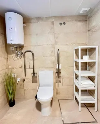 a bathroom with a white toilet in a room at Apartamentos Sol de Azahar in Valencia