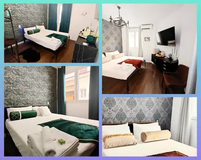 a collage of four pictures of a hotel room at Royal Lux in Sagunto