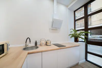 a kitchen with a sink and a window at Apartments LEON PARE RICO in Valencia