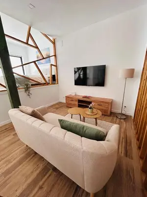 a living room with a couch and a tv at Aires de Valencia in Valencia