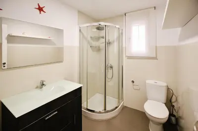 a bathroom with a shower and a toilet and a sink at Serrano flat in Valencia