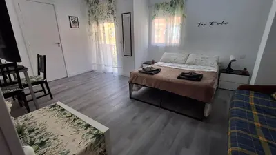a bedroom with a bed and a living room at Loft con balcón cercano al centro de Valencia in Valencia