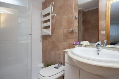 a bathroom with a sink and a toilet and a shower at Apartments Serrería II in Valencia