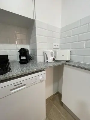 a small kitchen with a counter top with a appliance at More than a lovely flat in Godella