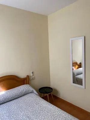 a room with a bed and a desk with a television at Pensión Dani in Casinos