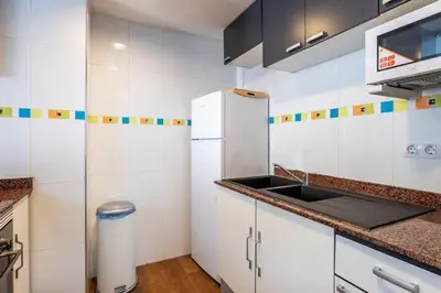 a kitchen with a sink and a white refrigerator at Super Flat 3 rooms 1 toilet Center wifi AC in Valencia