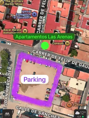 a map of a city with buildings and parking at Las Arenas 1 Apartamento Playa in Valencia