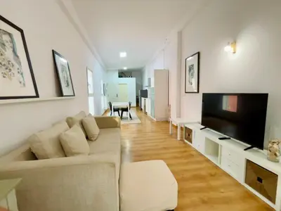 a living room with a couch and a flat screen tv at Reina loft in Valencia