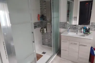 a bathroom with a shower and a sink at Beautiful bedroom Country Villa with swimming pool in Lliria