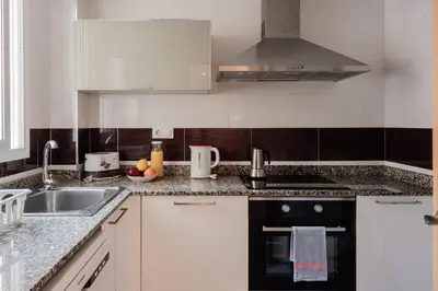 a kitchen with a sink and a stove top oven at Apartamentos FV Flats Valencia - Mestalla 5 in Valencia