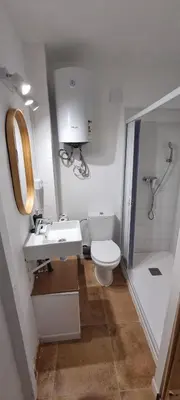a bathroom with a toilet and a sink and a shower at Suite centro con cocina in Valencia