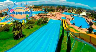 an overhead view of a water park with a water slide at Cosy Flat Valencia in Masanasa
