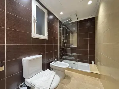 a bathroom with a toilet and a sink and a shower at Cosy Flat Valencia in Masanasa