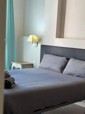 a bedroom with a large bed with a blue blanket at Tu Apartamento En El Centro - Ruzafa 8D in Valencia