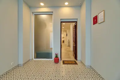 a hallway with a door and a potted plant at Invalencia - Teruel Flat with private Terrace in Valencia