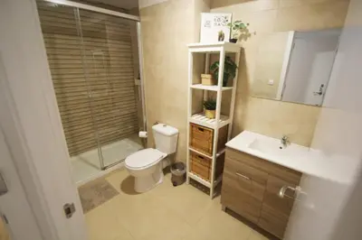 a bathroom with a toilet and a shower and a sink at Apartamento Ross - Central flat with all the amenities in Valencia