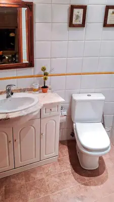 a bathroom with a white toilet and a sink at Casa de invitados en L'Eliana, España in La Eliana