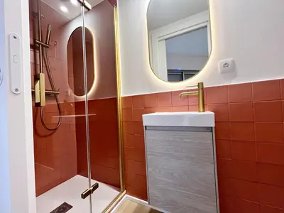 a bathroom with a shower and a sink and a mirror at Loft en el Centro De Valencia Botánico 3 in Valencia