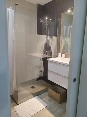 a bathroom with a sink and a shower at Valencia Room in Cuart de Poblet