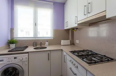 a kitchen with a sink and a washing machine at Apartment City of Arts and Sciences 2 in Valencia