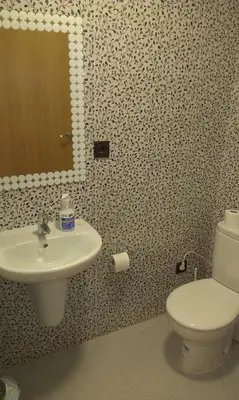 a bathroom with a toilet and a sink and a mirror at Hostal Bisbal ONLY ADULTS NO AC in Valencia