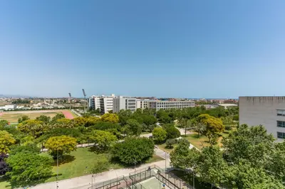 an aerial view of a park with trees and buildings at Albergue Juvenil Colegio Mayor Galileo Galilei in Valencia