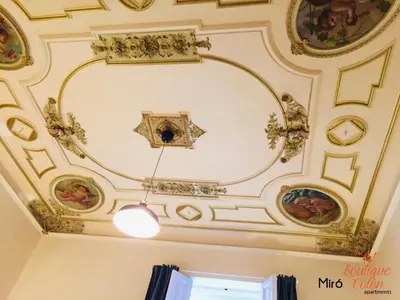 a room with a ceiling with paintings on it at The Art Boutique Colon in Valencia