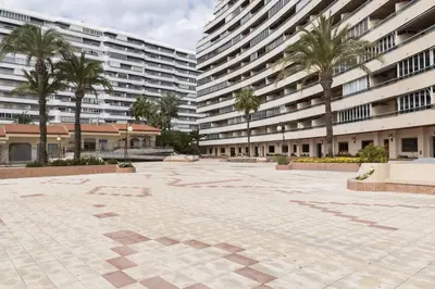 a courtyard with palm trees and a large building at Florazar 2, Ii-14-A in Cullera
