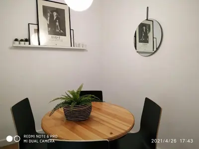 a dining room table with a potted plant on it at La Roqueta completo en pleno centro in Valencia