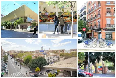 a collage of pictures of a city with buildings at Atico Valencia Sorolla in Valencia