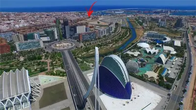 a map of a city with a red arrow at Puerto Bello in Valencia
