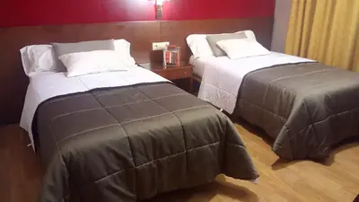 two beds sitting next to each other in a room at Hotel Avenida in Requena