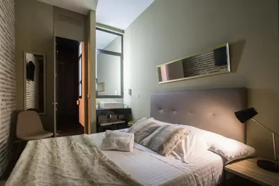 a bedroom with a large bed and a mirror at Cosy Rooms Bolsería in Valencia