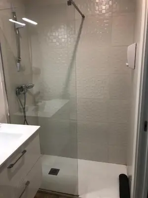 a shower with a glass door in a bathroom at Botanic in Valencia