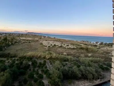 an aerial view of a field with the ocean at Retiro Playa y Spa in Tavernes de Valldigna