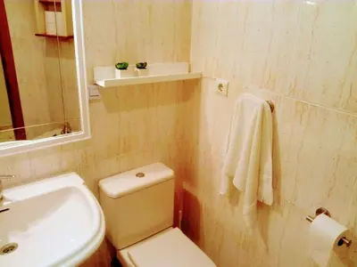 a bathroom with a white toilet and a sink at Apartamento céntrico Torres de Quart. in Valencia