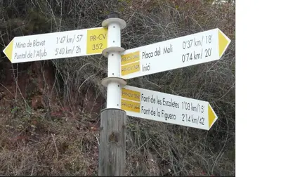 a pole with street signs on top of it at Casa rural La Senyora in Veo