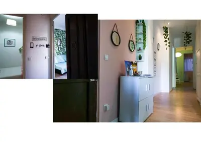 a kitchen and a living room with a refrigerator at Ruzafa Apartment in Valencia