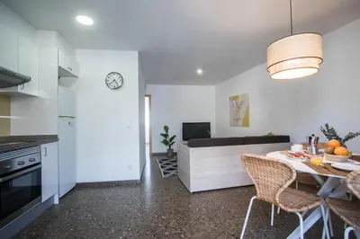 a kitchen and living room with a table and chairs at Apartamentos Carmen in Valencia