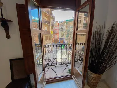 an open window with a view of a balcony at Valencia Centro. Wifi/AACC Jacuzzi in Valencia