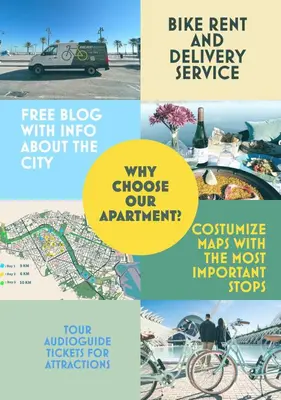 a collage of photos with a bike repair and delivery service at Torres de Serrano Apartment in Valencia