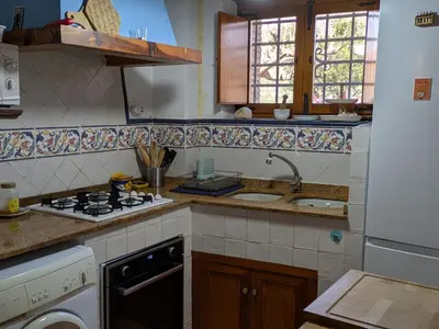 a kitchen with a sink and a stove top oven at Ca'n Josep in Segorbe