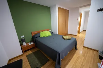 a bedroom with a bed and a green wall at Apartamento San cayetano in Torrent