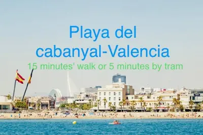 a view of a beach with people in the water at VALENCIA / PLAYA CABANYAL, PUERTO, CUIDAD ARTES in Valencia