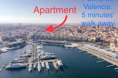 an aerial view of a marina with boats docked at VALENCIA / PLAYA CABANYAL, PUERTO, CUIDAD ARTES in Valencia