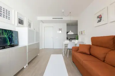 a living room with a couch and a tv at Apartamentos Mercado Central in Valencia